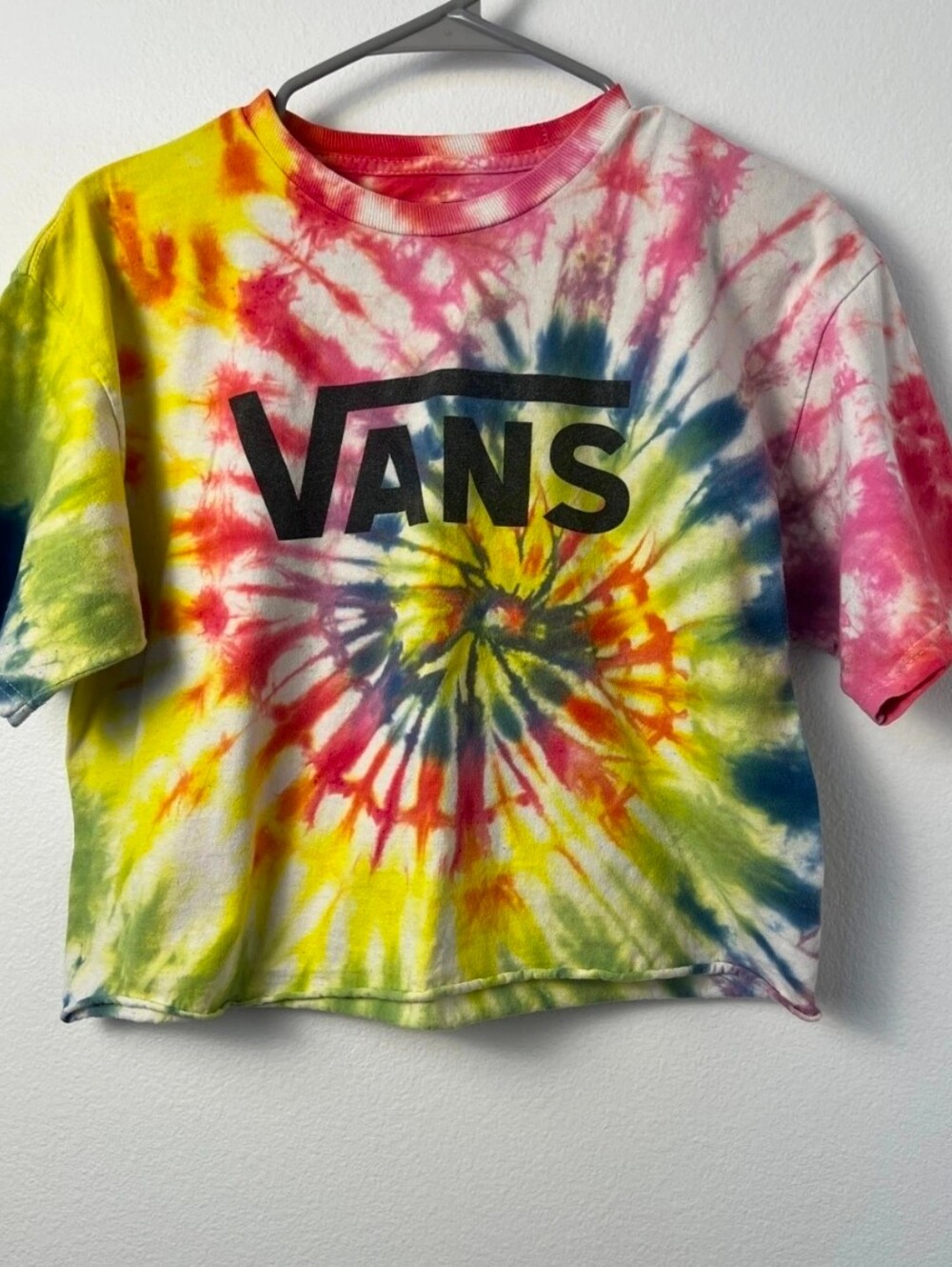 Vans Multicolor Tie-Dye Logo Crop Tee - Yellow Pink Blue Green